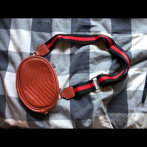 black and read leather cross body/fanny pack